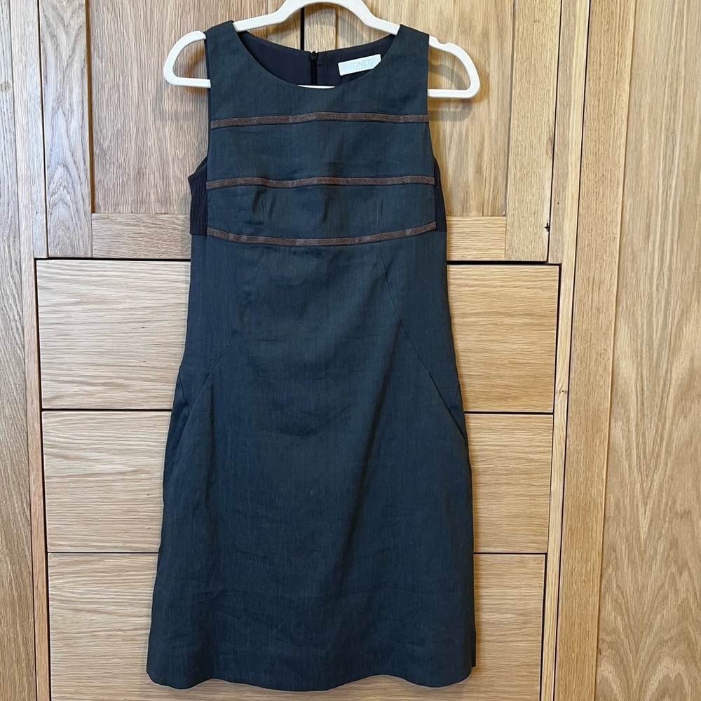 Tonet Italy Beaded Linen Shift Mini Dress Grey Size IT 40 US 4 Neutral Chic